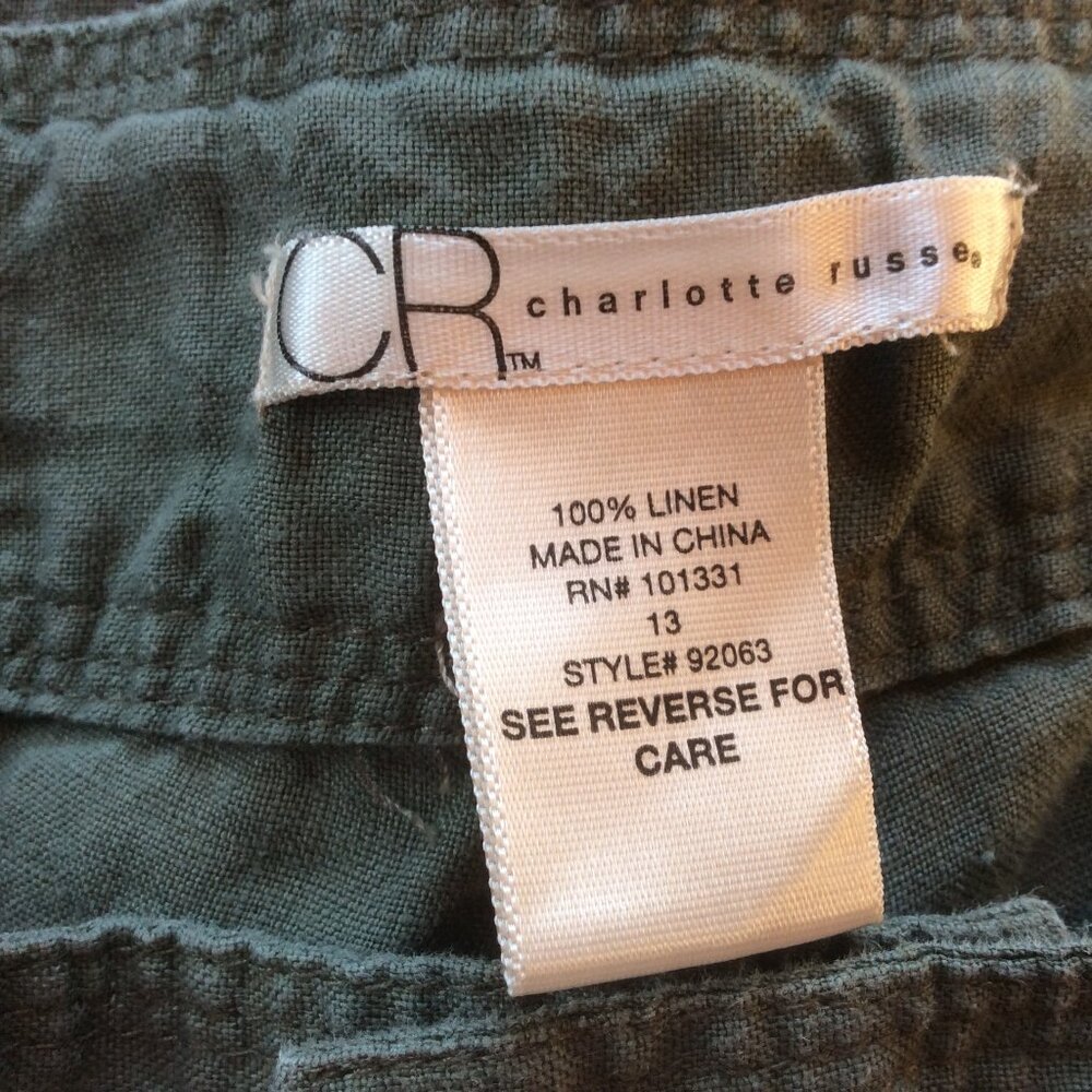 Charlotte Russe Vintage 90s Green 100% Linen Wide Leg Y2K Pants Size 13 - Picture 2 of 4